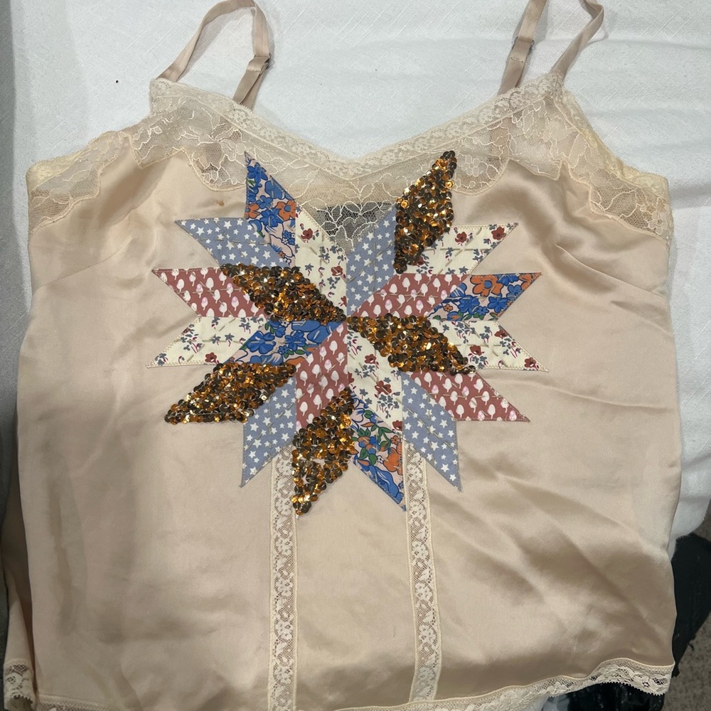 Coach Beige Lace-Trimmed Top